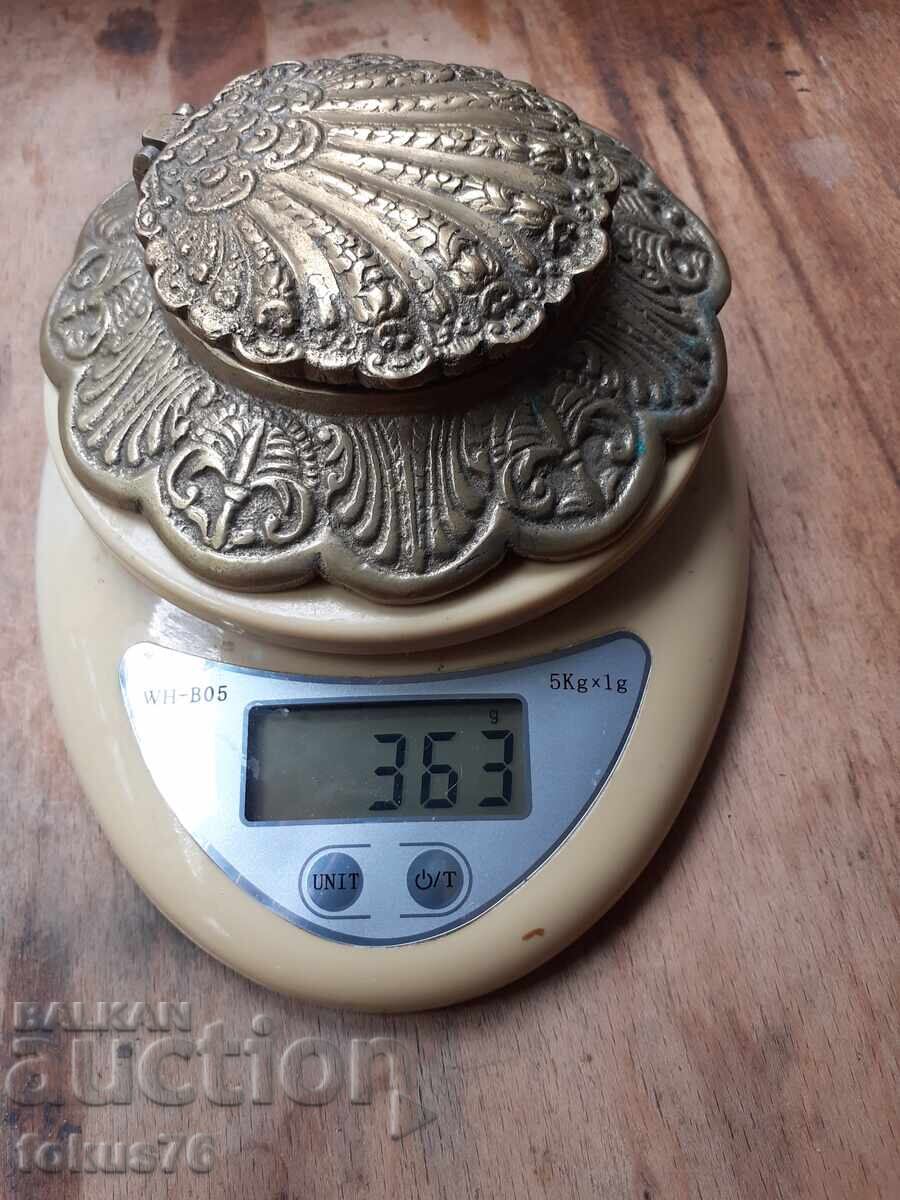 Veche călimară antică din bronz, masivă și grea - 6