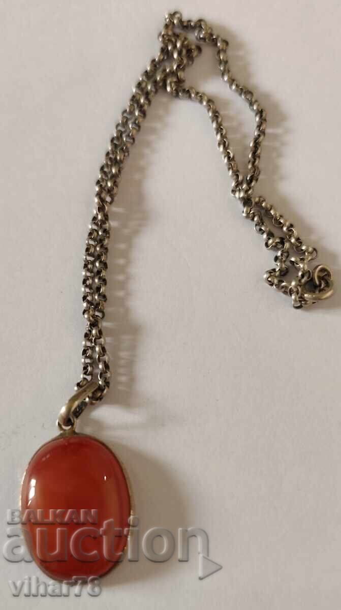 СРЕБЪРНА ВИСУЛКА -КАРНЕОЛ-СЪС СИНДЖИР