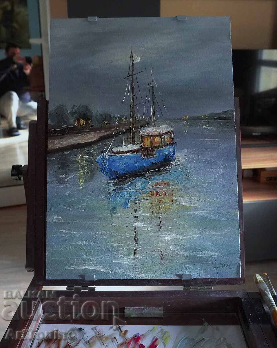 Синята лодка–Маслена картина, масло (живопис)- А. Йорданов с цена € 11.00 | 21.51 лв.