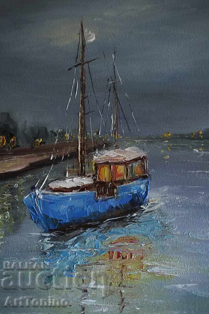Доставка на Синята лодка–Маслена картина, масло (живопис)- А. Йорданов