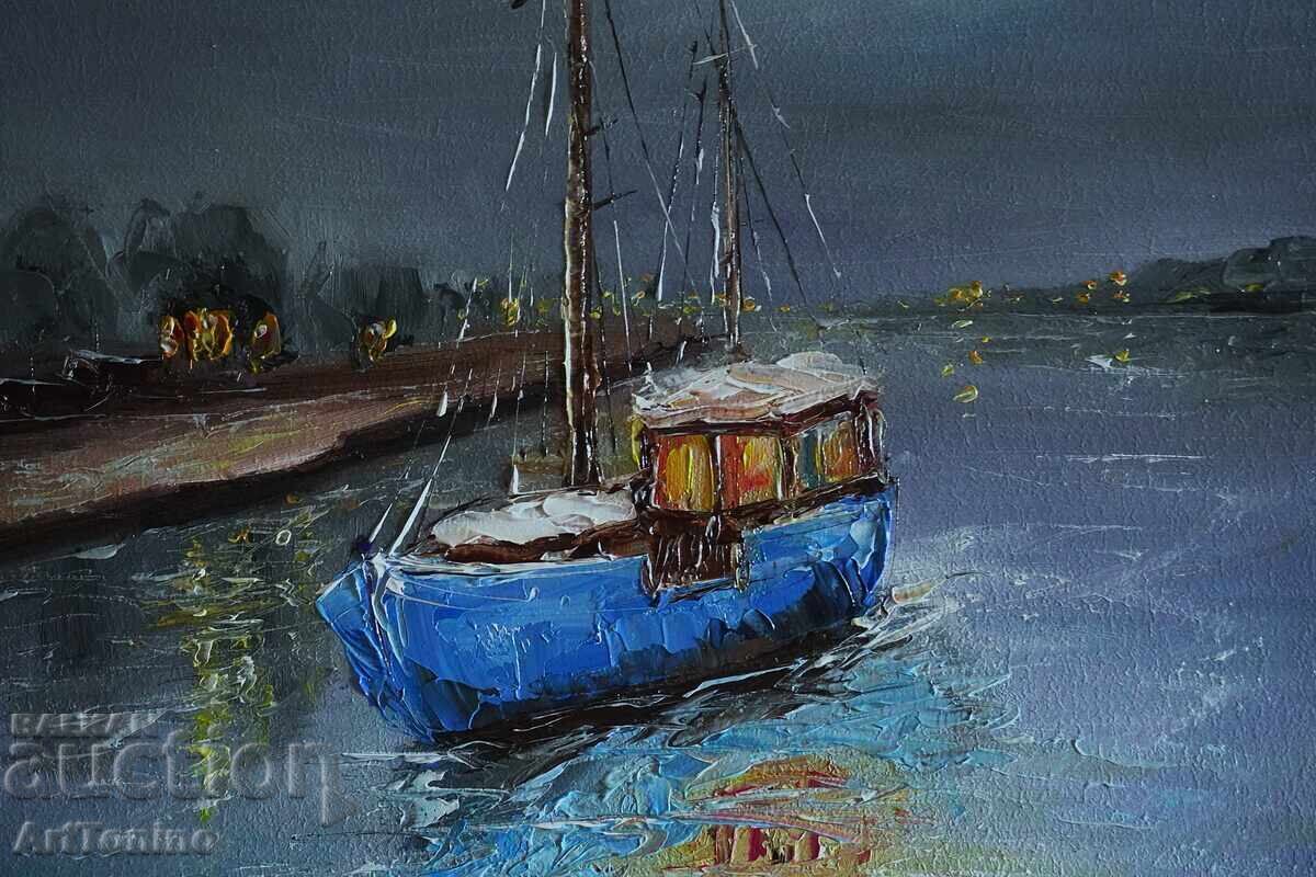 Синята лодка–Маслена картина, масло (живопис)- А. Йорданов - 5