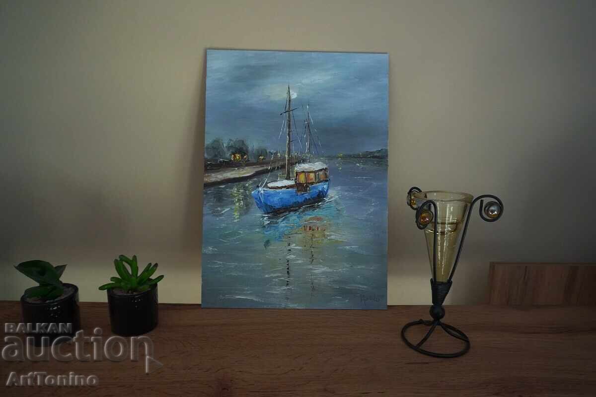 Синята лодка–Маслена картина, масло (живопис)- А. Йорданов - 6