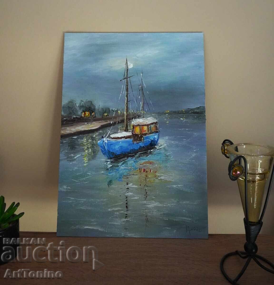 Синята лодка–Маслена картина, масло (живопис)- А. Йорданов - 7