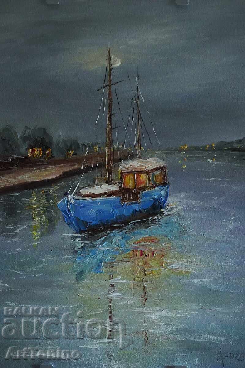Синята лодка–Маслена картина, масло (живопис)- А. Йорданов