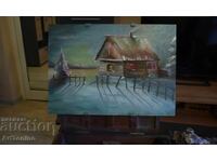 Картина, масло- Топлина в снега-Зимен пейзаж- Антон Йорданов