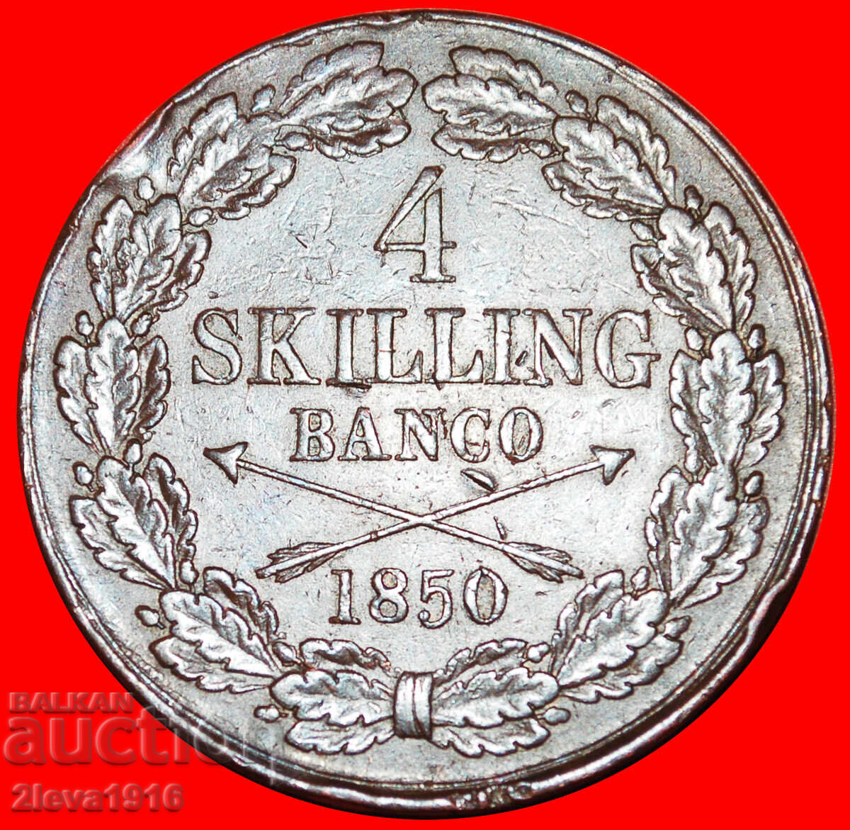 Ⰺ NORWAY (1849-1855): SWEDEN★ 4 SKILLING BANCO 1850 UNCOMMON