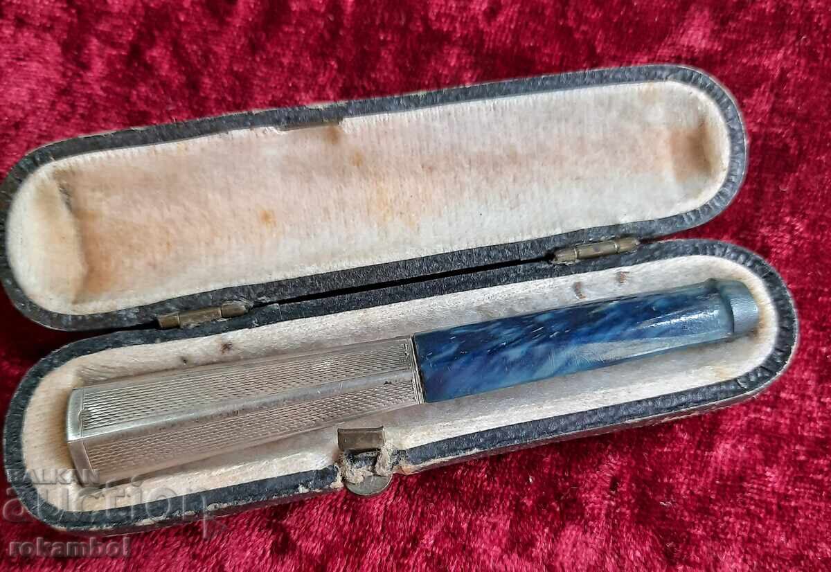 Țigaret vechi din argint cu toc original - 5