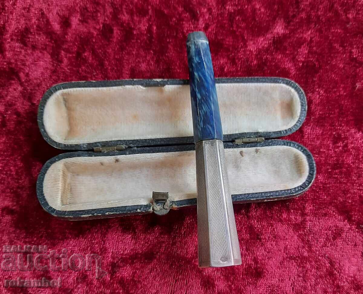 Țigaret vechi din argint cu toc original - 6