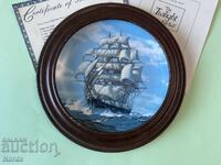 Ship plate with certificate and wooden stand
