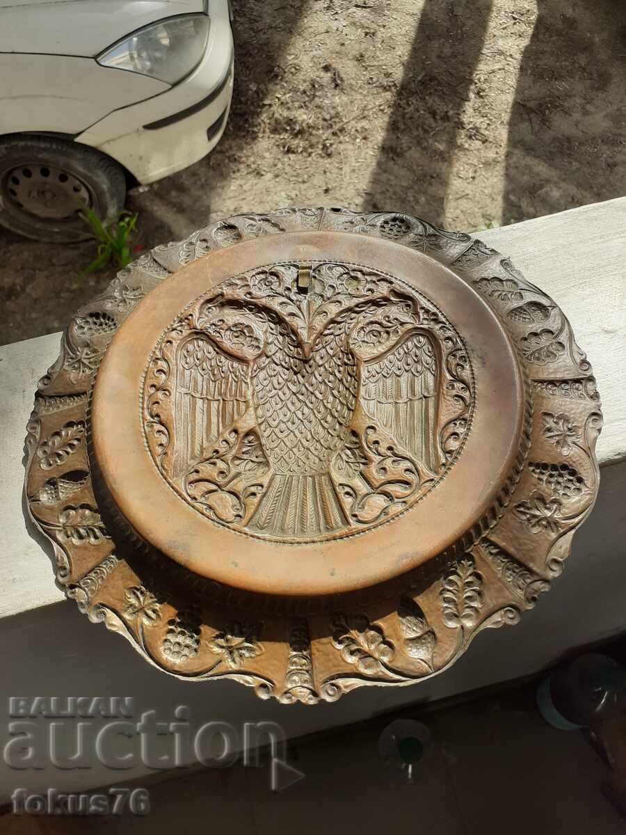 Παράδοση Χάλκινο διακοσμητικό πιάτο τοίχου με δικέφαλο αετό από μπακίρι χαλκό