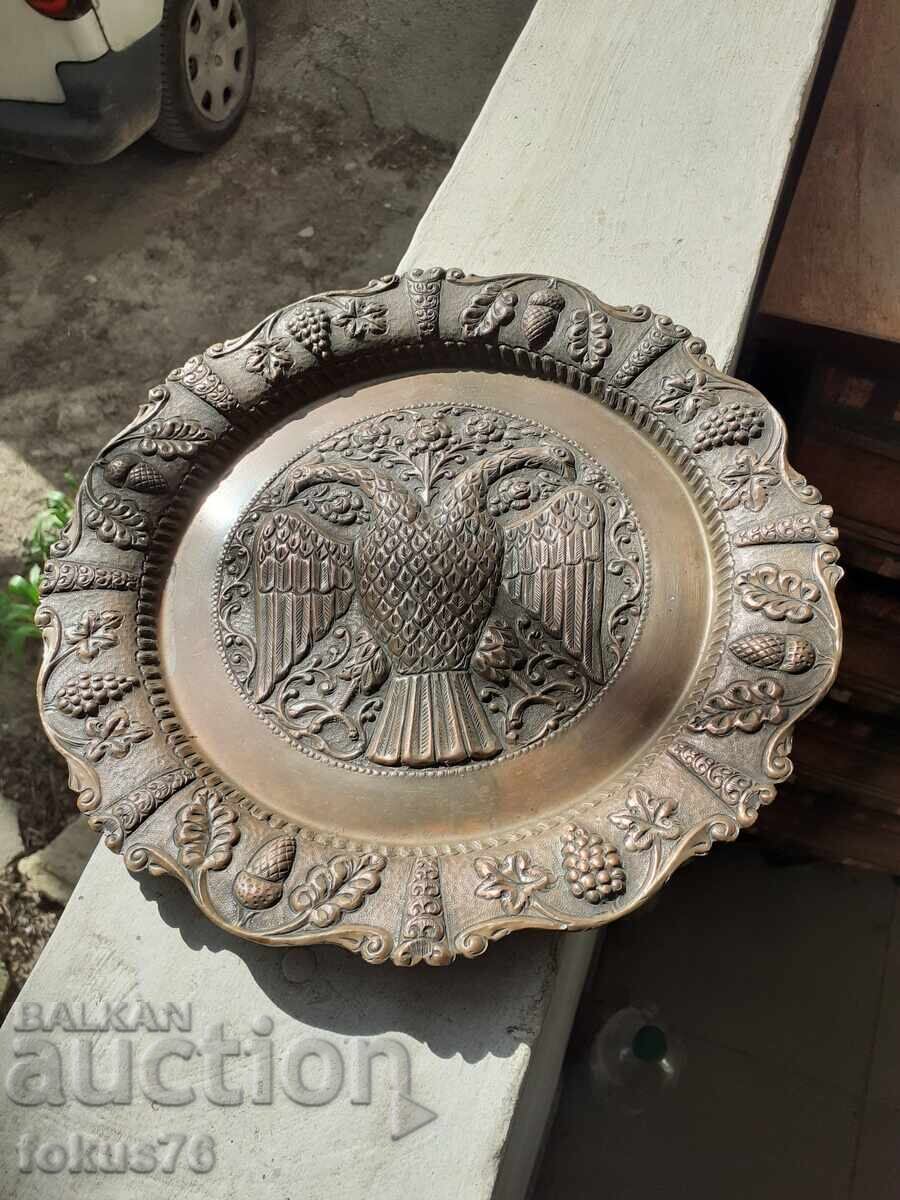 Χάλκινο διακοσμητικό πιάτο τοίχου με δικέφαλο αετό από μπακίρι χαλκό - 7