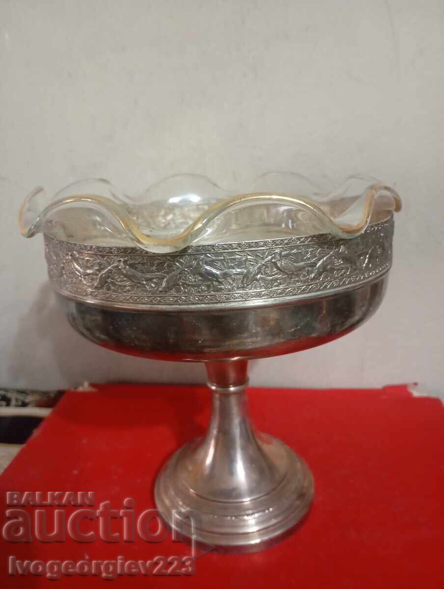 Bol argintat, fructieră Art Deco