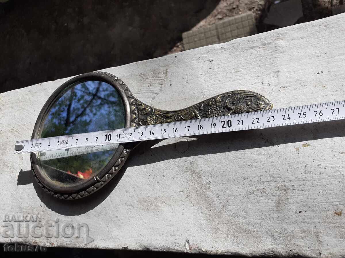 Oglindă veche bronz vultur bicefal patină - 6