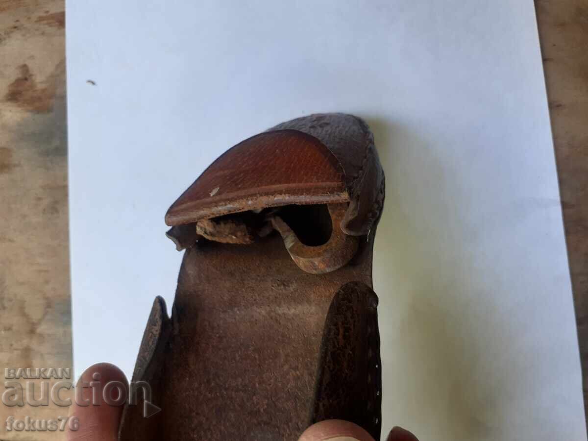 Стар хайдушки комплект чакмак кремък кожена кесия - 6