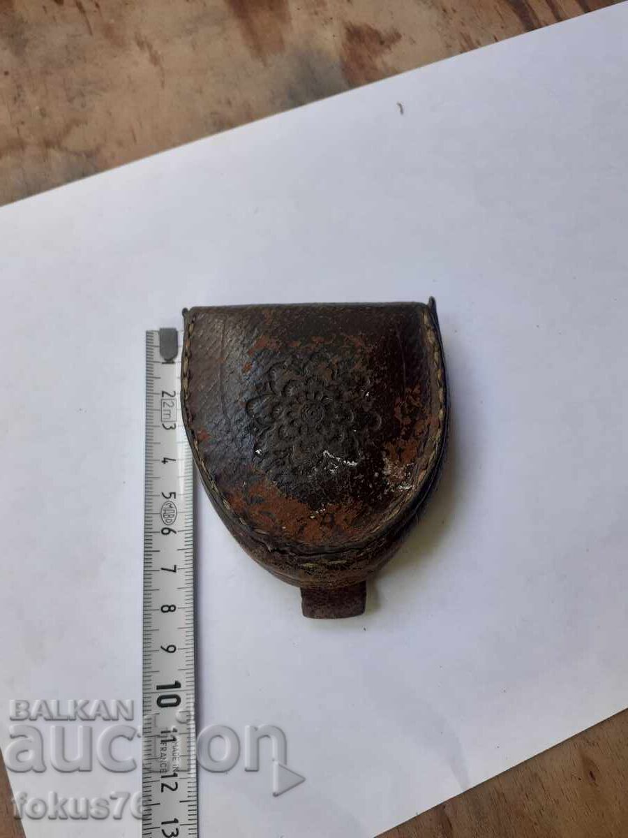 Стар хайдушки комплект чакмак кремък кожена кесия - 7