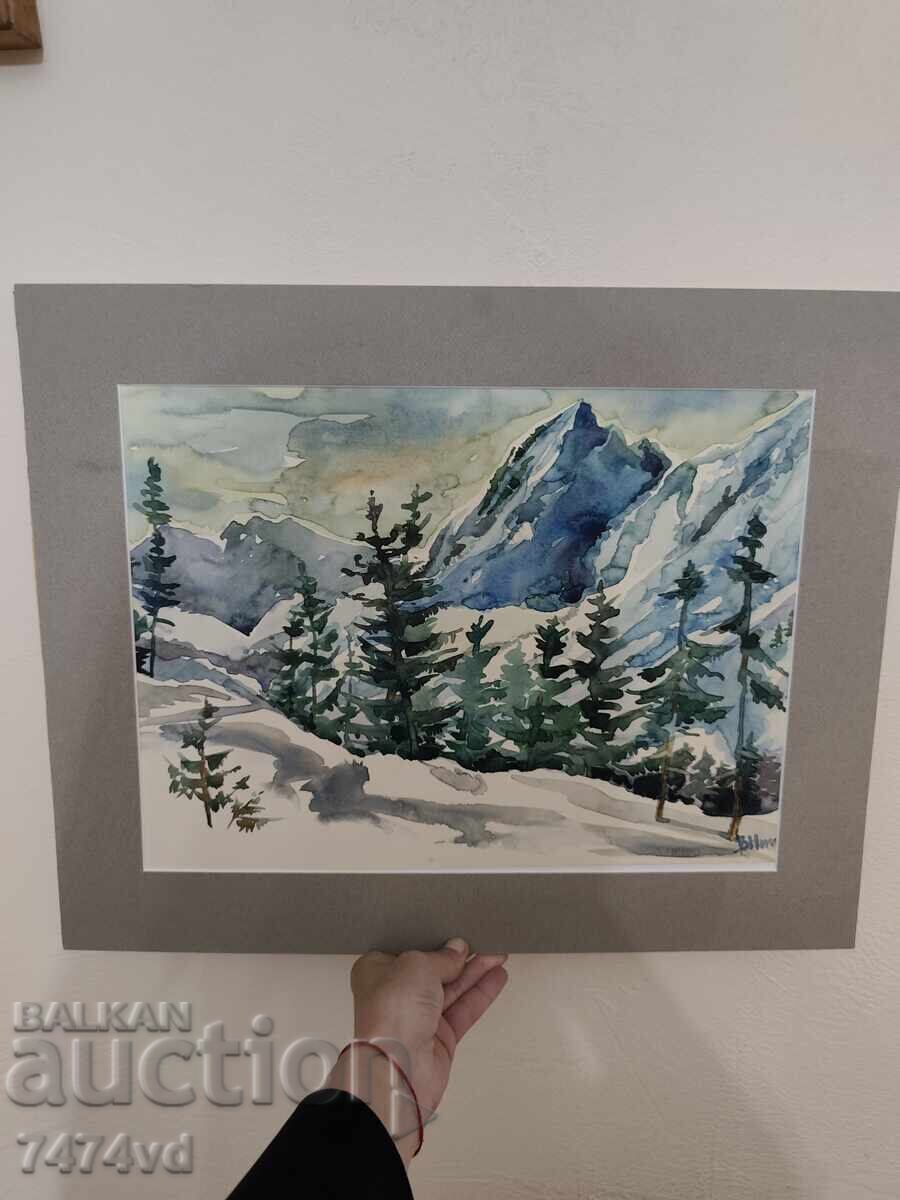Acuarelă de maestru - peisaj de iarnă de pictorul Valeri Nikiforov