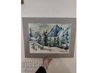 Αριστουργηματική υδατογραφία - χειμερινό τοπίο του καλλιτέχνη Βαλέρι Νικιφόροφ