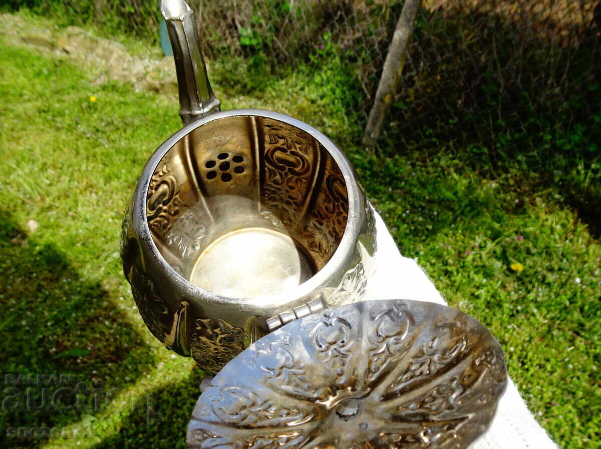 Ceainic din cupru argintat, carafă, ornamente forjate Sheffield, ștanțat - 5