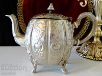 Silver-plated copper teapot, jug, hammered ornaments Sheffield, hallmark