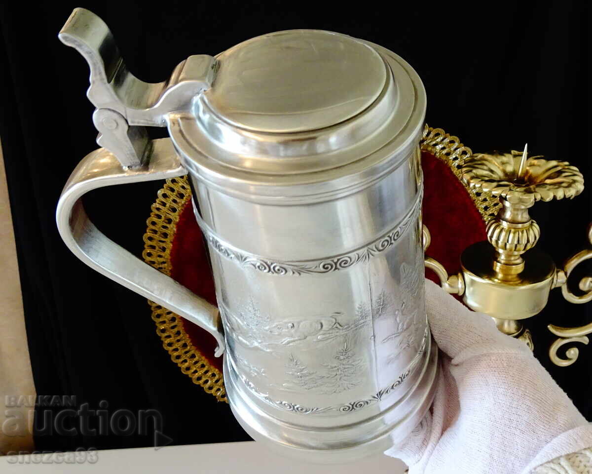 Cană de cositor 1 kg, vânătoare de mistreți cu câini - 5