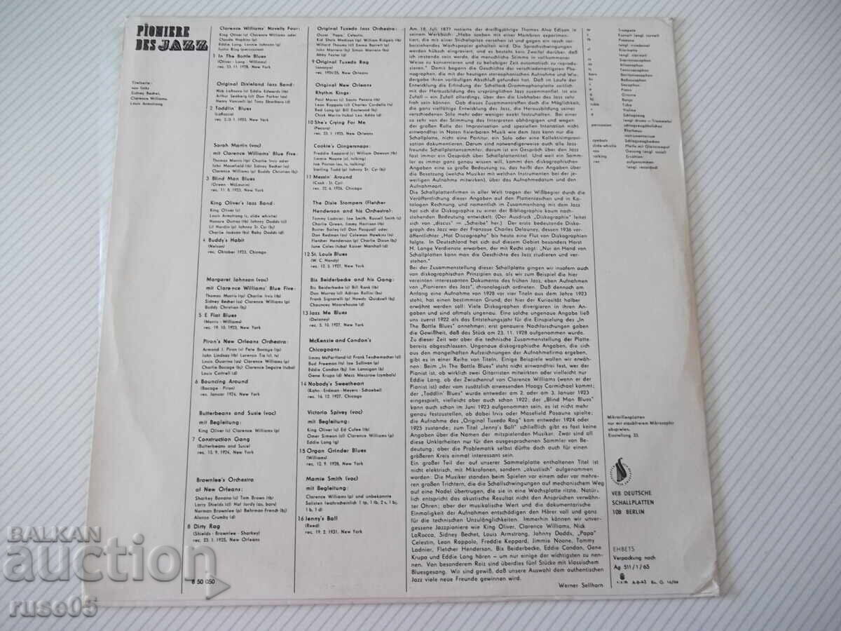 Disc de vinil "PIONIERE DES JAZZ" cu preț € 10.23 | 20.01 BGN