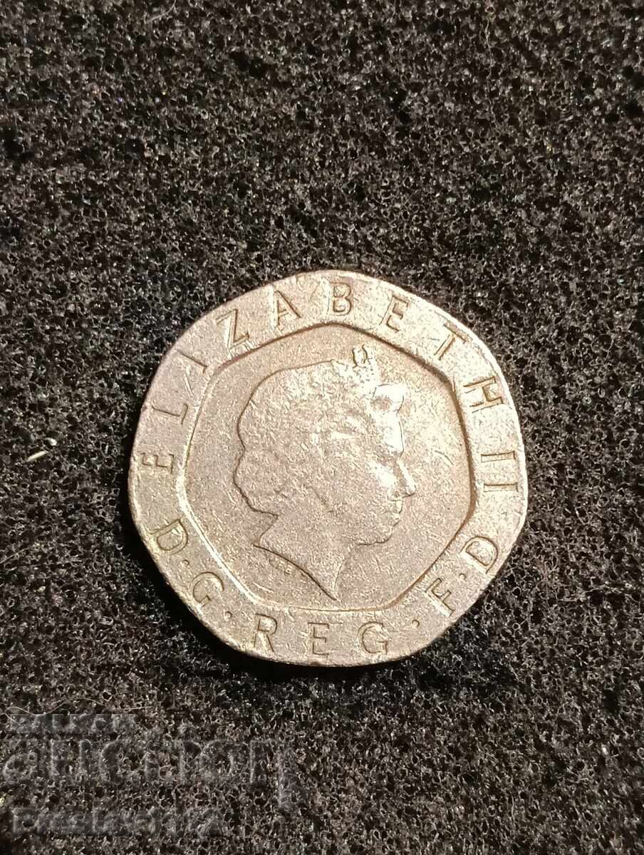 20 pence Marea Britanie 2002 cu preț € 0.01 | 0.02 BGN