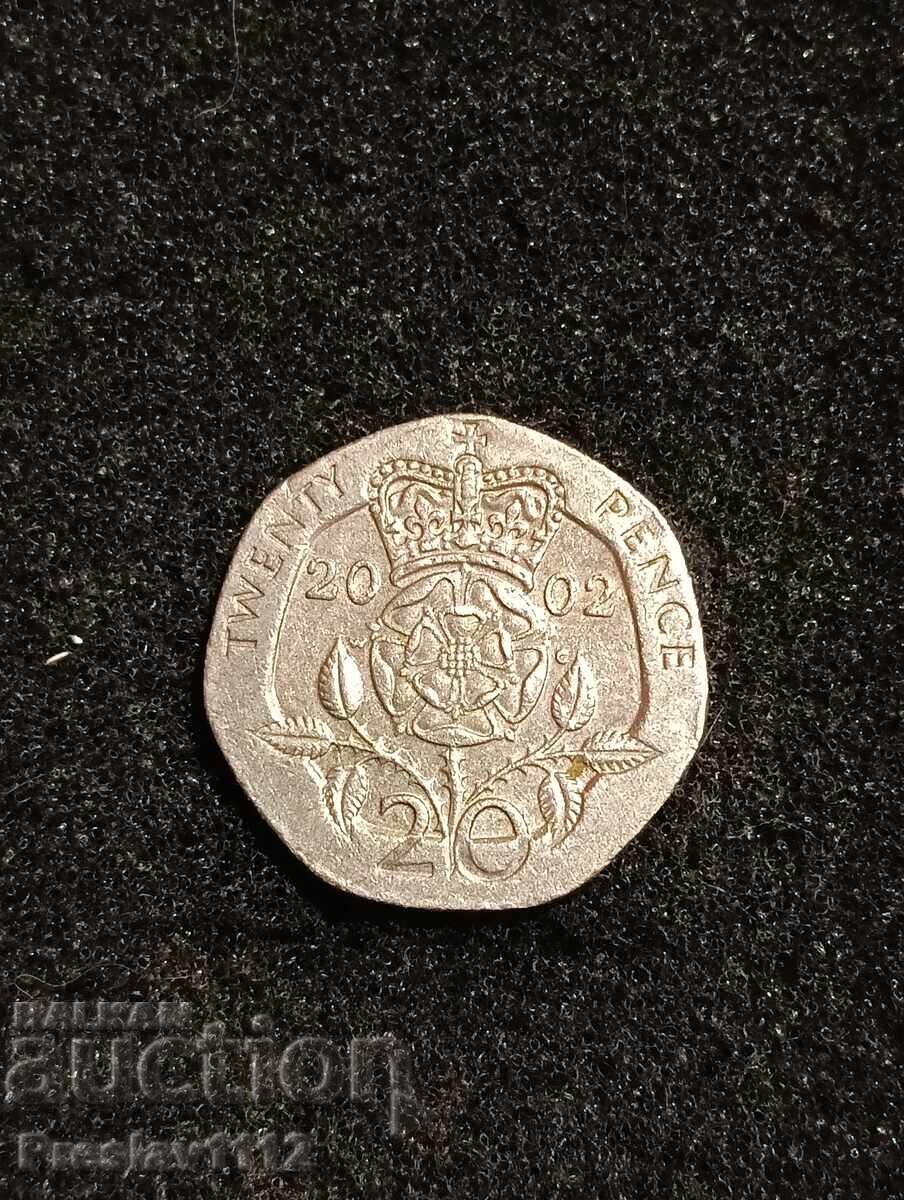 20 pence Marea Britanie 2002