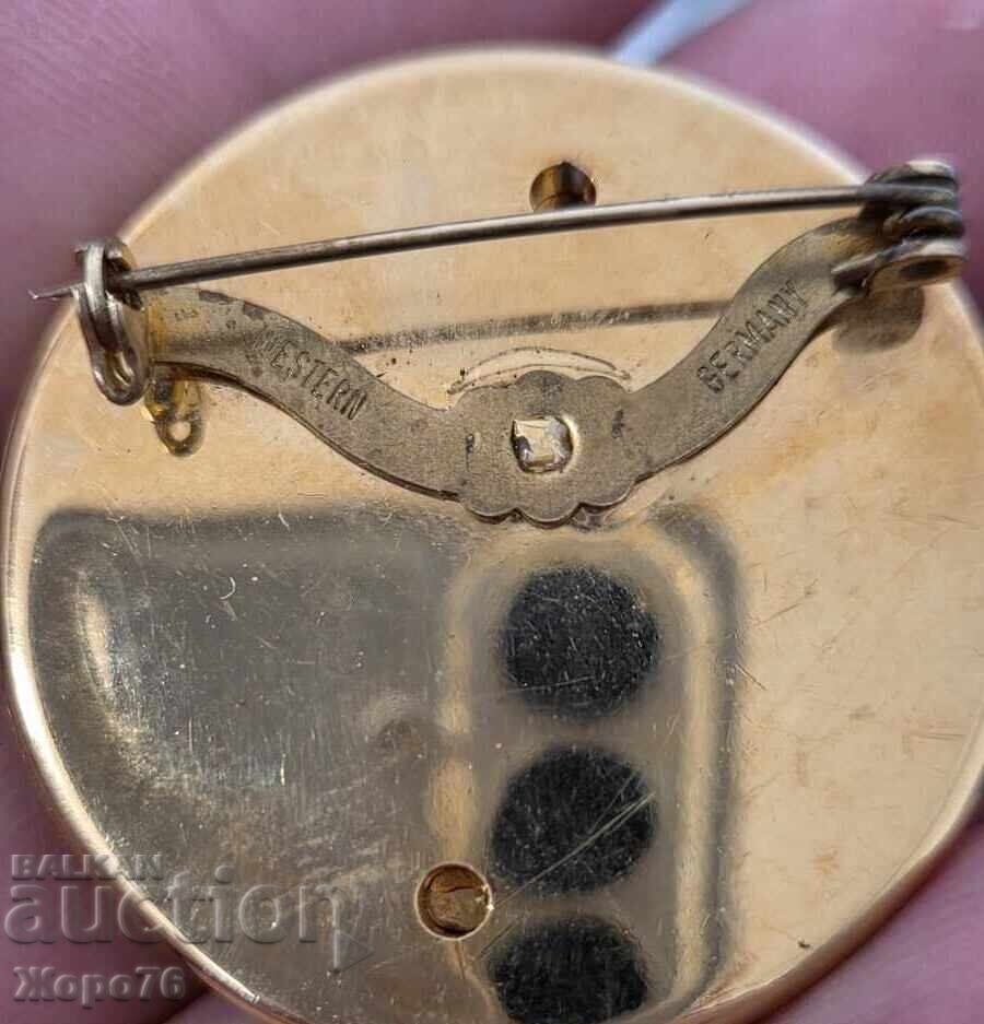 Brosă vintage placată cu aur, Germania de Vest, stil Renaștere etruscă - 5