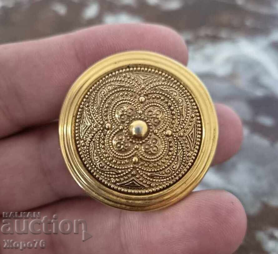 Brosă vintage placată cu aur, Germania de Vest, stil Renaștere etruscă