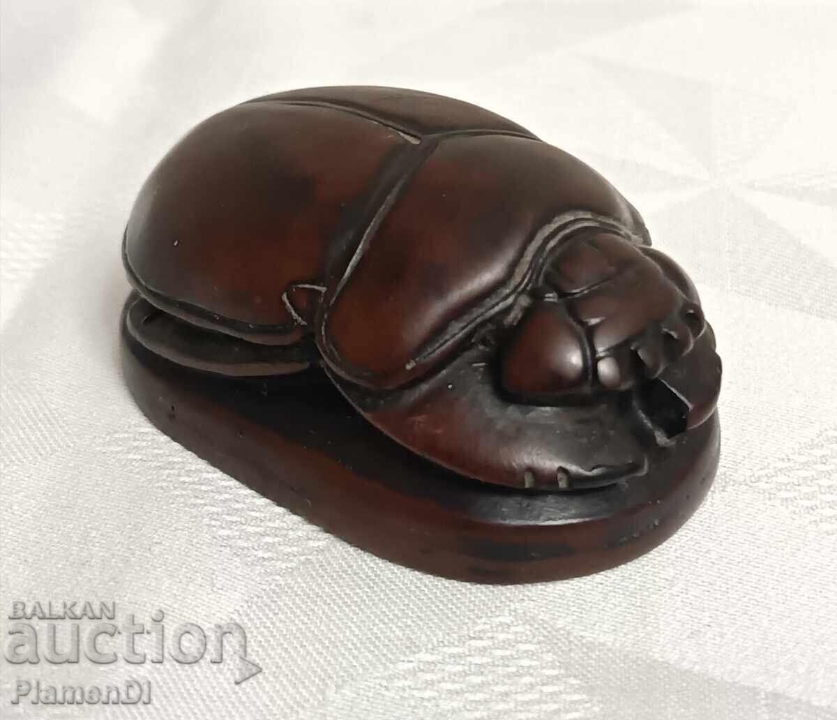 Licitație Vintage scarabeu egiptean din piatră de săpun (steatit) marmorată maro