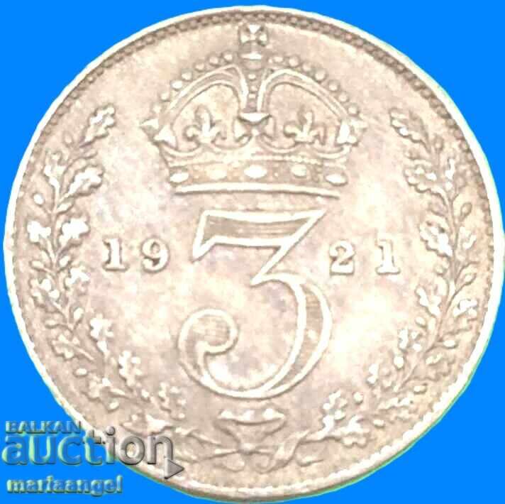 3 Πένες 1921 Ηνωμένο Βασίλειο ασήμι Πατίνα - 7