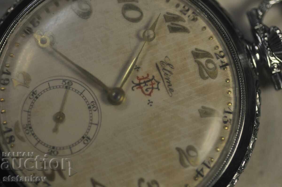 ELIME~10J Ceas de buzunar elvețian rar cu cilindru, calibru 1919 - 5