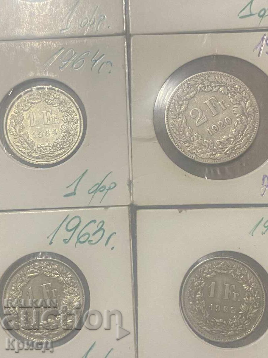 Auction  Lot of 8 Swiss silver Helvetia francs