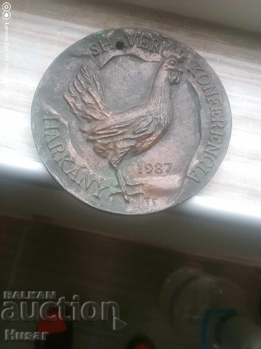 Ungaria, plachetă masivă, medalie cocoș, bronz