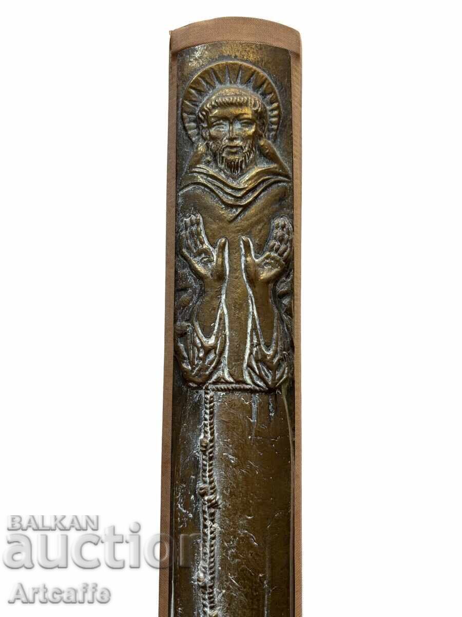 Асен Пейков-Св.Франциск бронзова скулптура барелеф 1968г. - 5