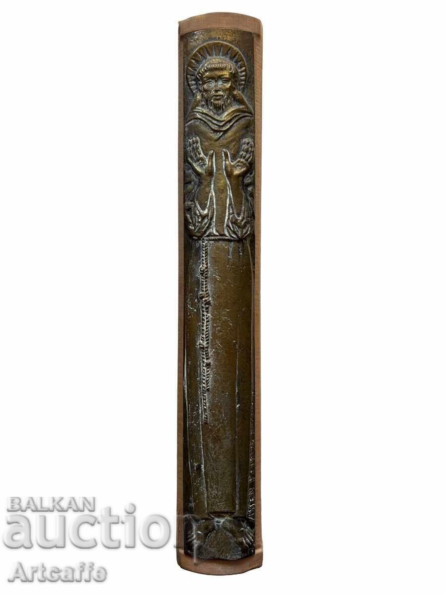 Асен Пейков-Св.Франциск бронзова скулптура барелеф 1968г.