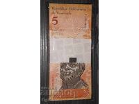 Bancnotă UNC din Venezuela 5 Bolivari anul 2011