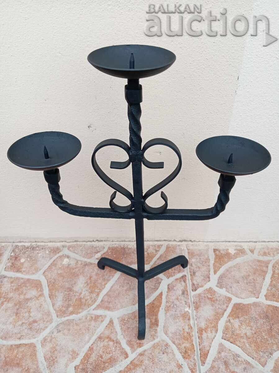 Antique iron handmade candlestick lamp trio - 5