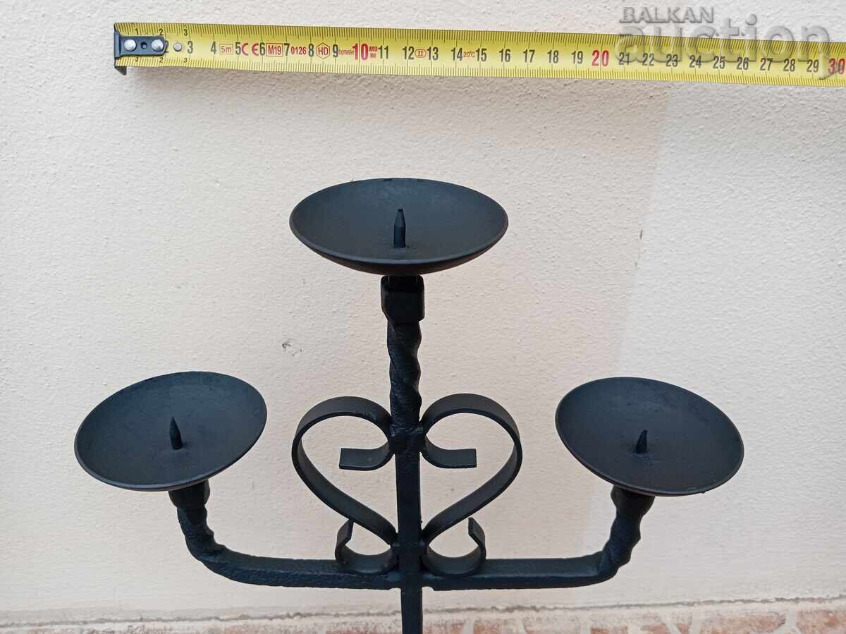 Antique iron handmade candlestick lamp trio - 7