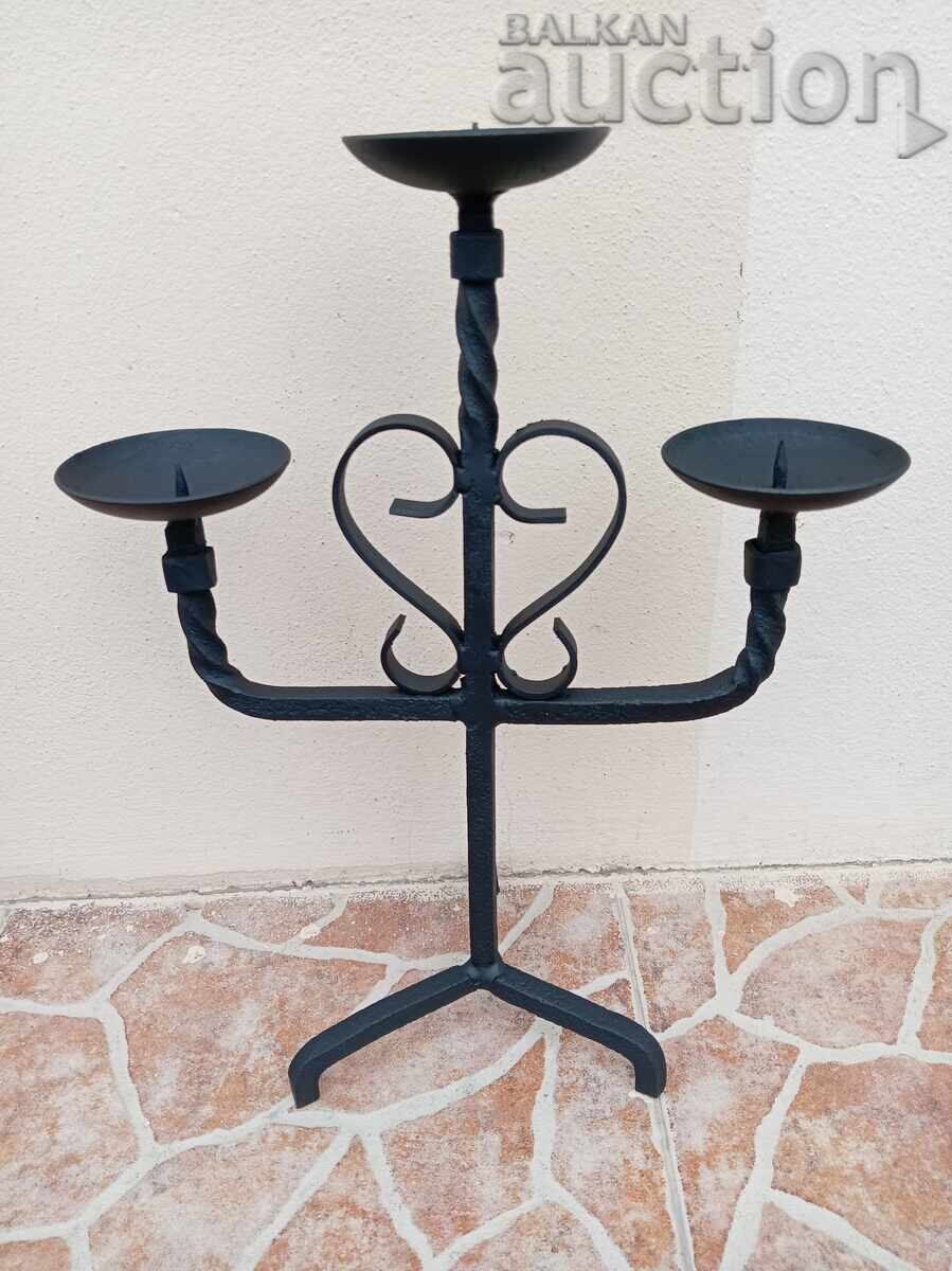 Antique iron handmade candlestick lamp trio