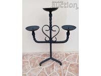 Старинен железен ръчно изработен свещник светилник тройка