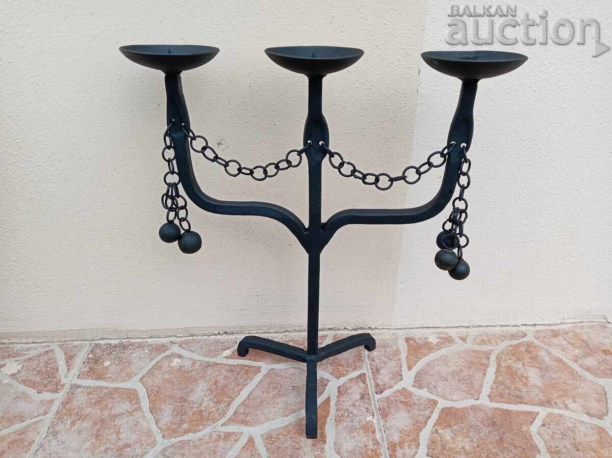 Auction  Antique iron handmade candlestick lamp trio