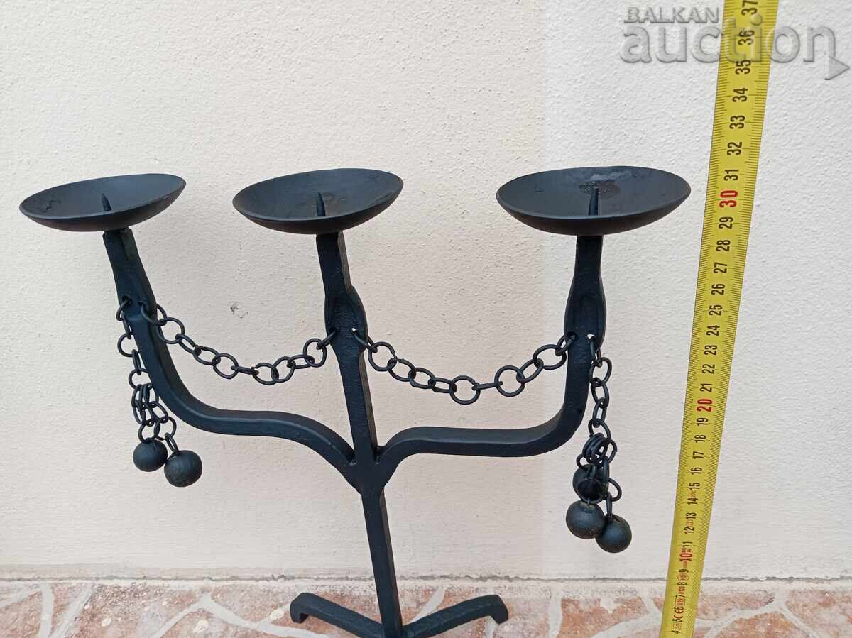 Antique iron handmade candlestick lamp trio - 6