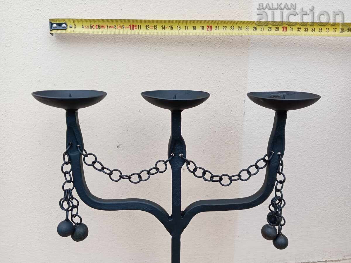 Antique iron handmade candlestick lamp trio - 7