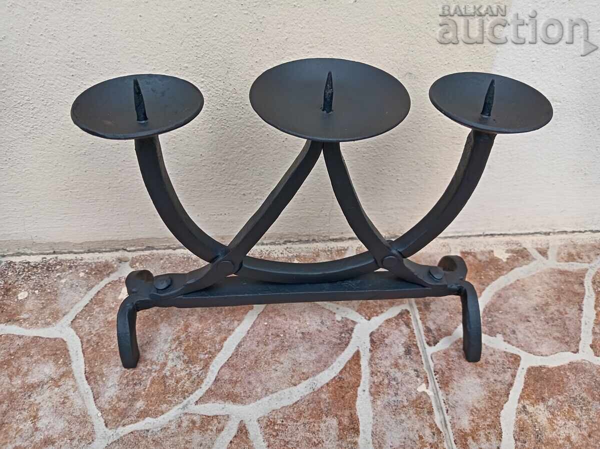 Auction  Antique iron handmade candlestick lamp trio