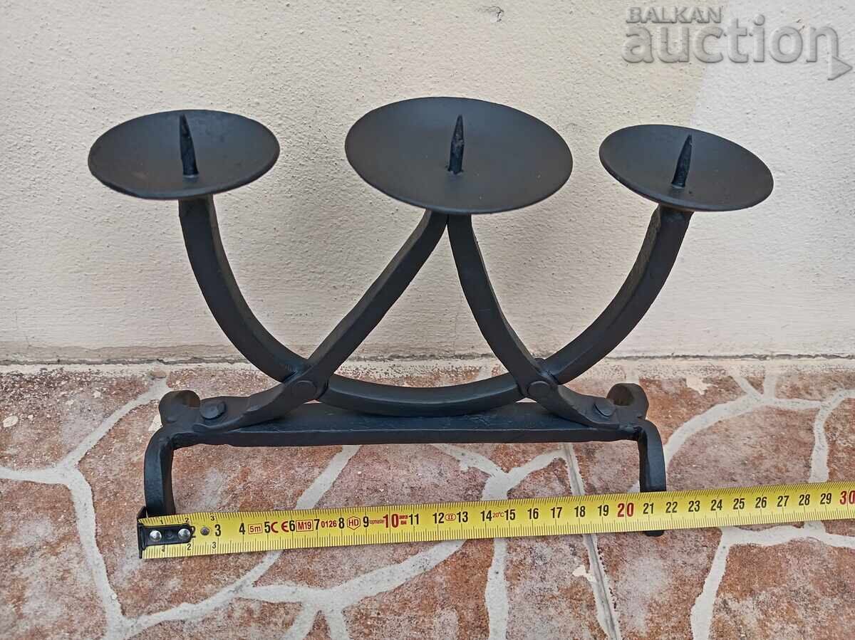 Antique iron handmade candlestick lamp trio - 5