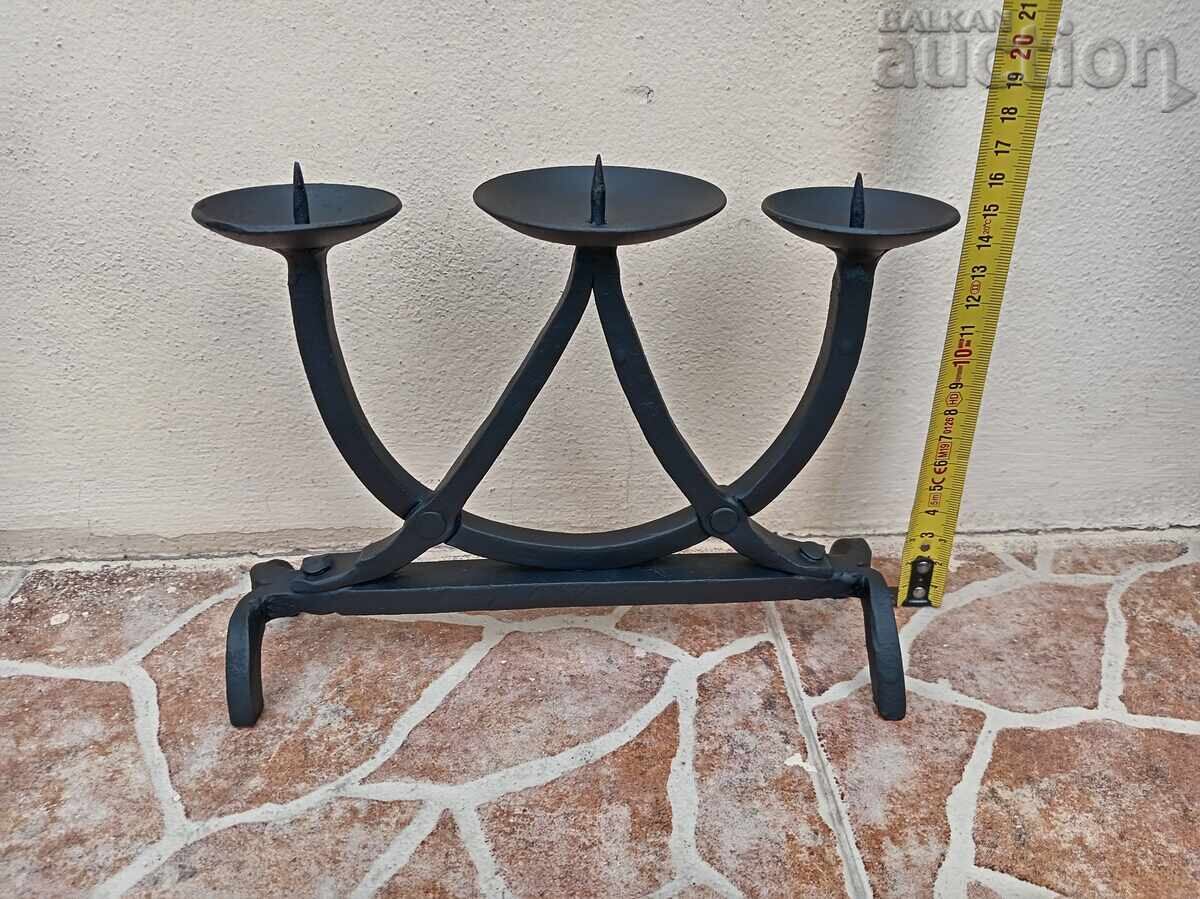 Antique iron handmade candlestick lamp trio - 7