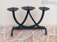 Старинен железен ръчно изработен свещник светилник тройка