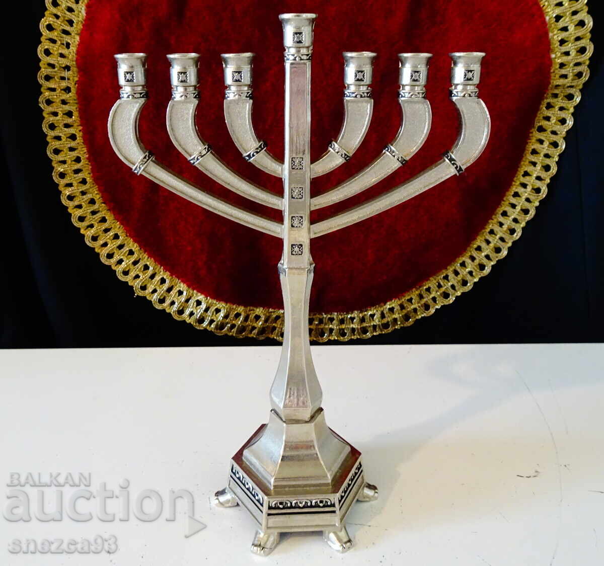 Silver-plated Jewish candlestick, menorah, hanukkiah