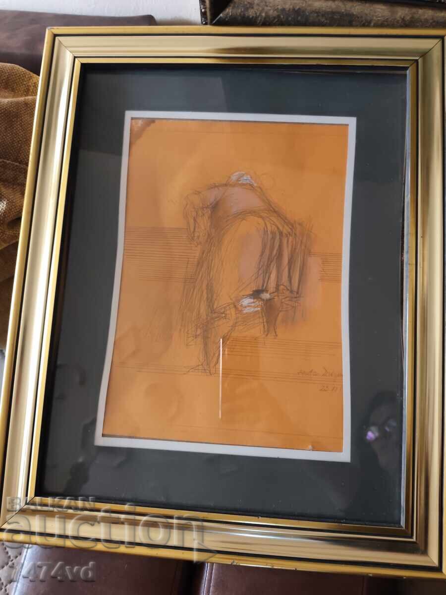 Παράδοση Πίνακας της Aneta Dragusanu, κορνιζαρισμένος, παστέλ μικτή τεχνική